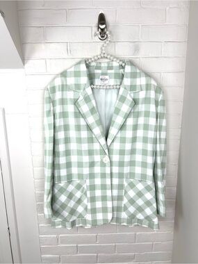 JR Bentley Green Check Gingham Plaid Blazer Size 14